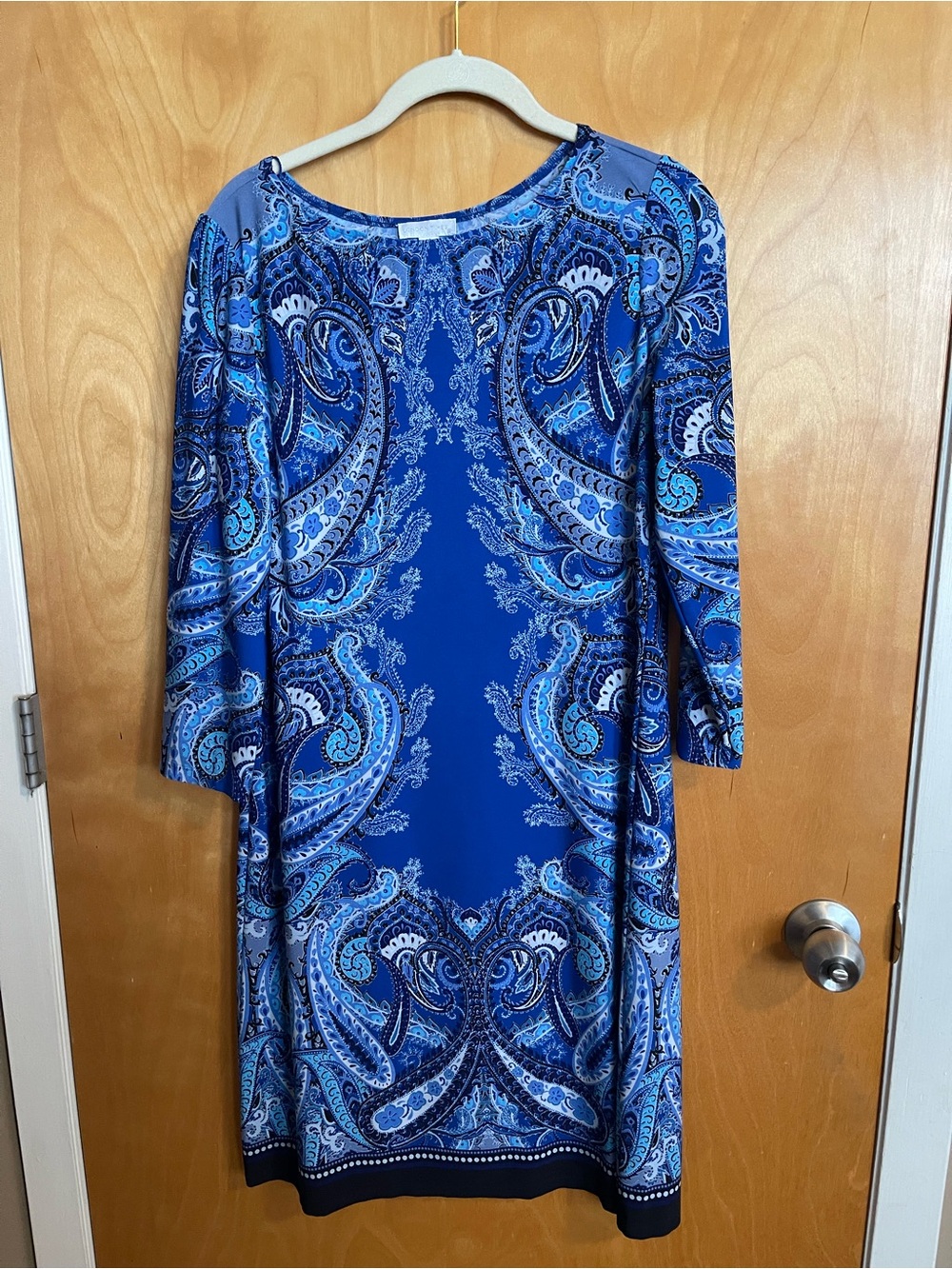 London Times Blue Paisley 3/4 Quarter Sleeve Shift Dress